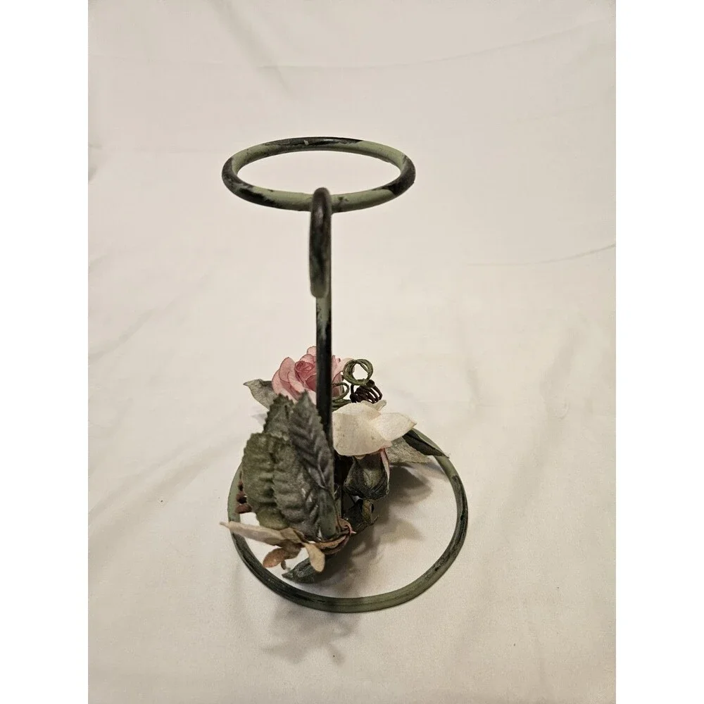Vintage Wrought Iron Tea Light Stand Faux Flower 7